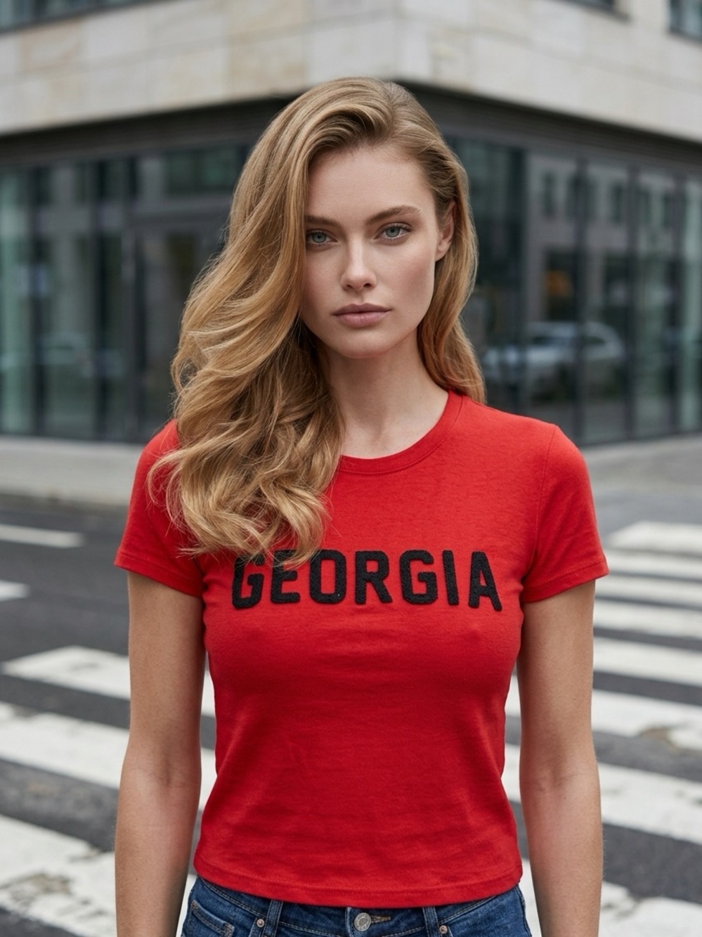 Georgia Short Sleeve Crop Tee - Red